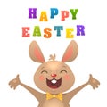 ÃÅ¸ÃÂµÃâ¡ÃÂ°ÃâÃÅHappy Easter Greeting Card with Bunny. Cute Easter Bunny with Colorful Egg ans Carrots. Vector illustration